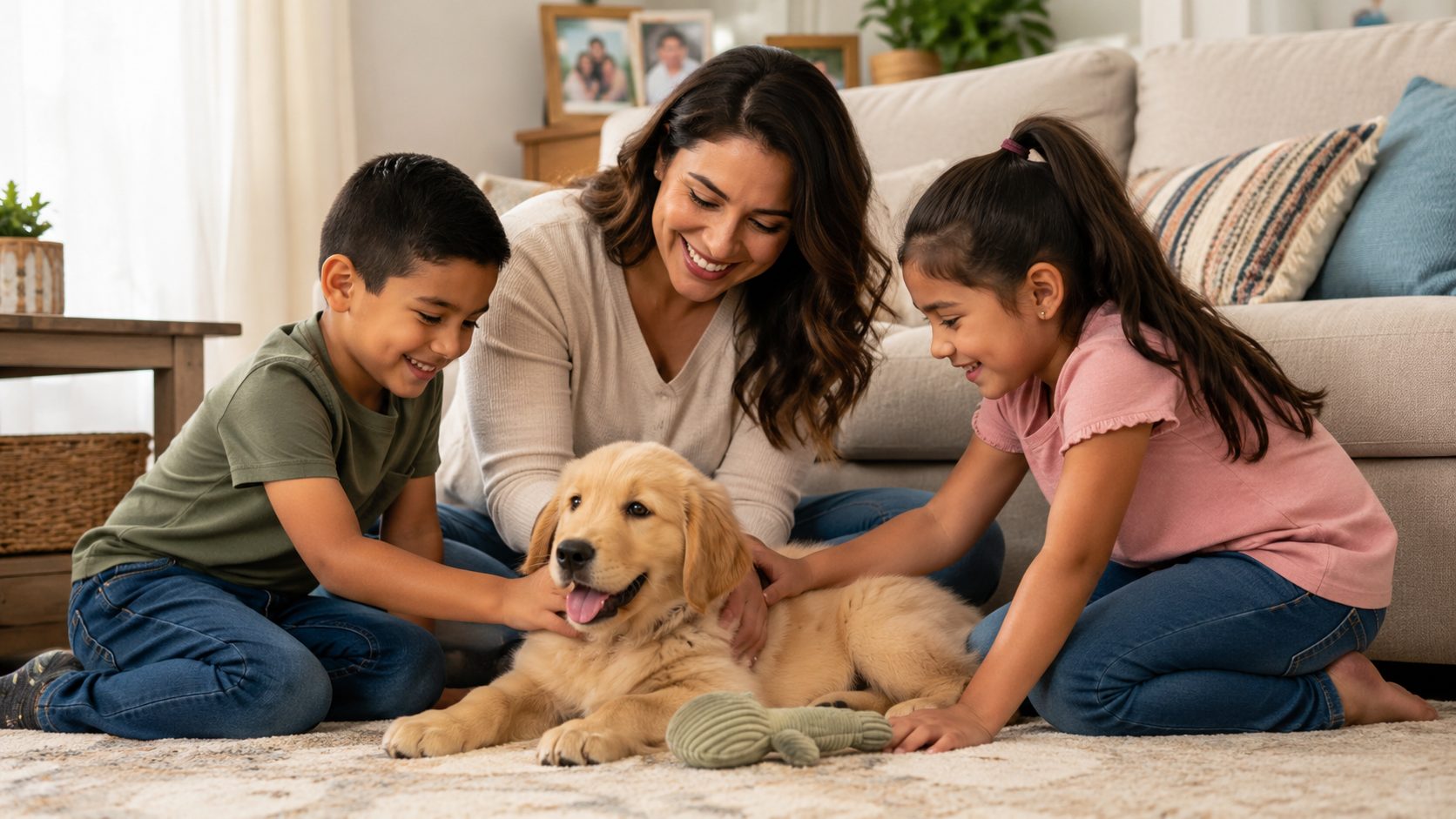 Familia feliz con su cachorro en Tyler