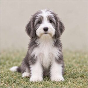 Fluffy, medium-sized dog with a long, shaggy coat and lively expression
