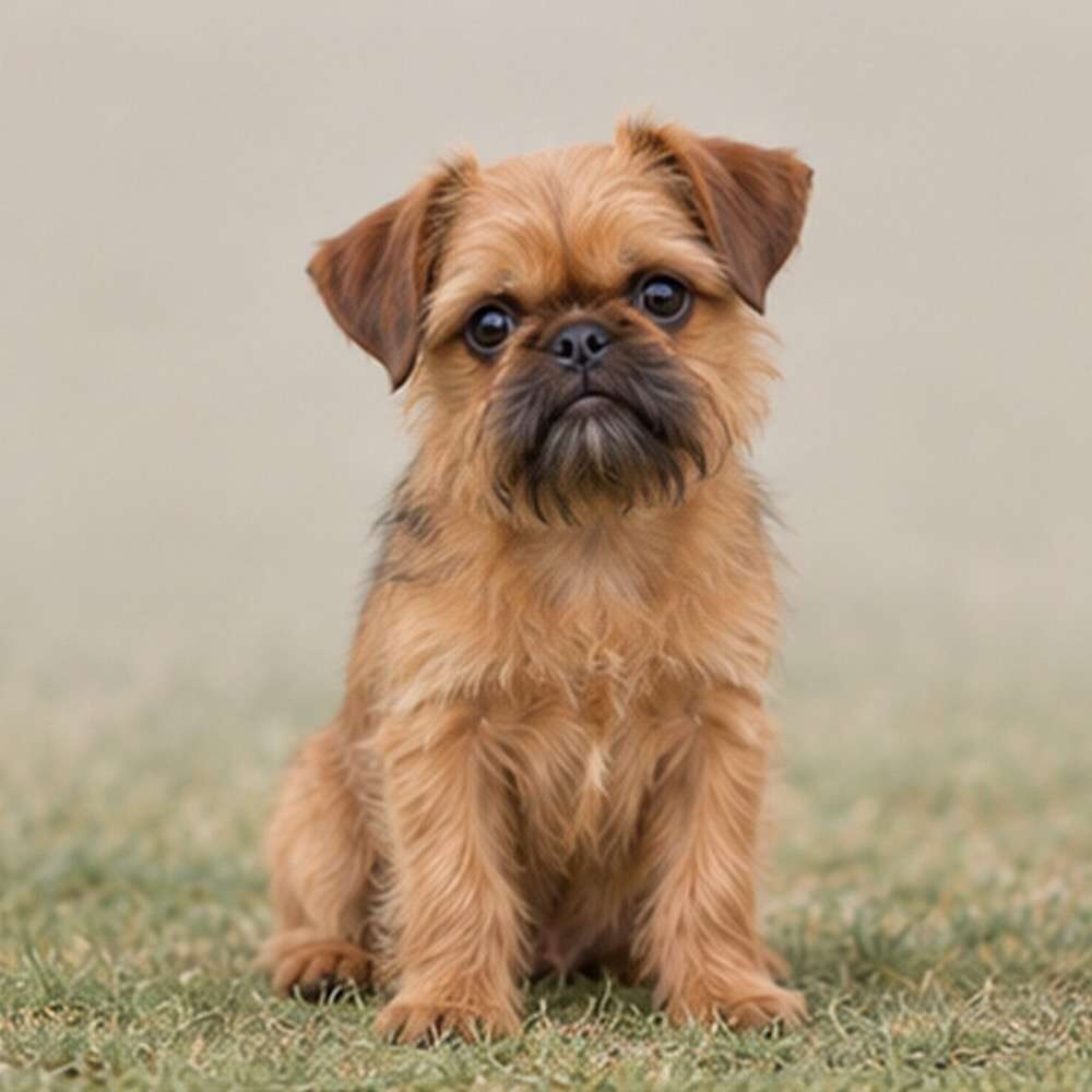 Small, fluffy dog with a wiry coat, big expressive eyes, and a playful stance
