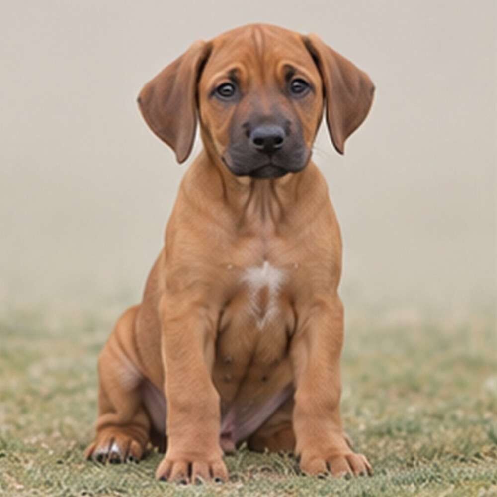 A muscular Rhodesian Ridgeback with a short, tan coat standing proudly outdoors