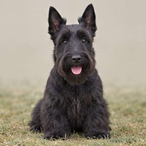 Short, wiry black coat, standing alert with a dignified posture
