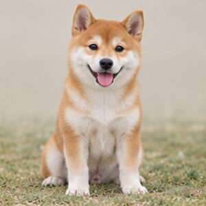 Compact dog with a curly tail, reddish-brown coat, and alert expression