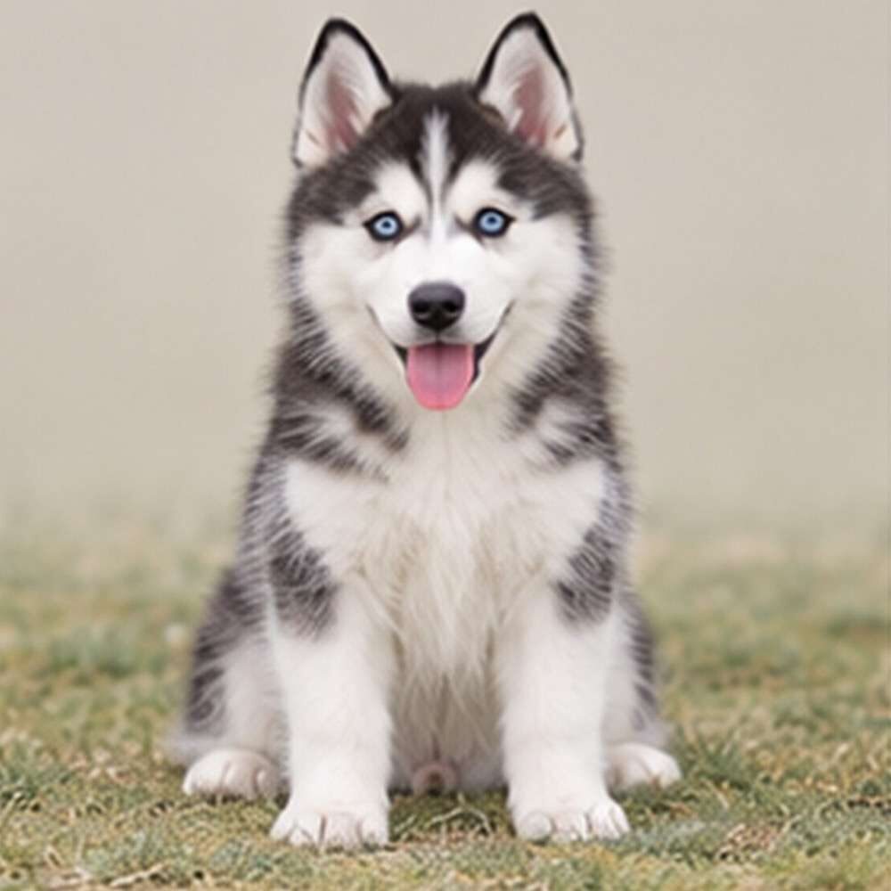 A fluffy gray and white Siberian Husky standing proudly in a snow-covered landscape